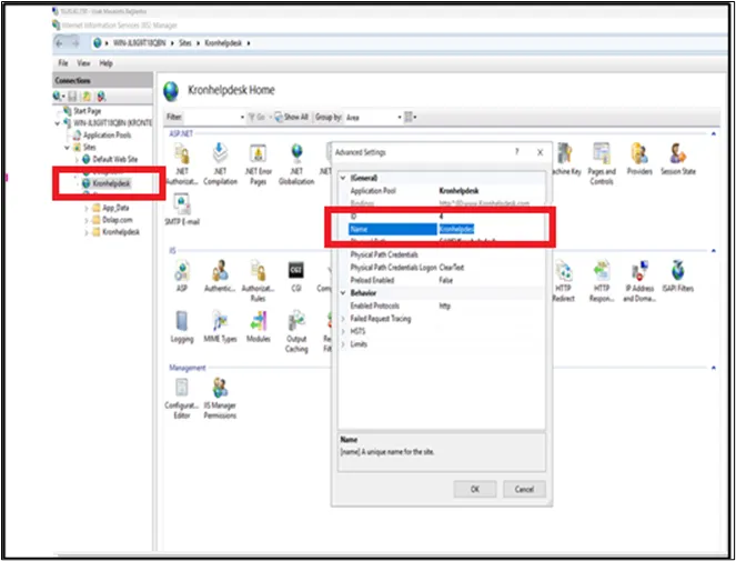 Pantalla de configuración del grupo predeterminado de Windows IIS