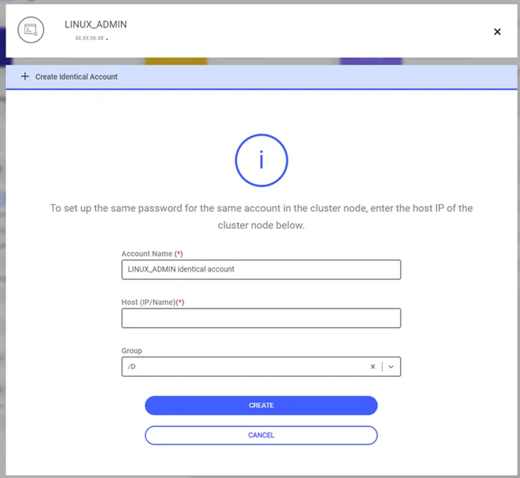 Create Identical Account dialog box 