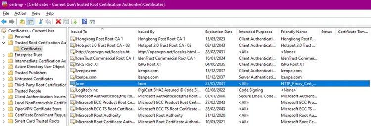 Trusted Root Certification Authorities