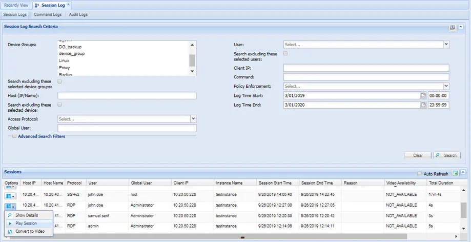 Session Logs Replay Session Logs Replay