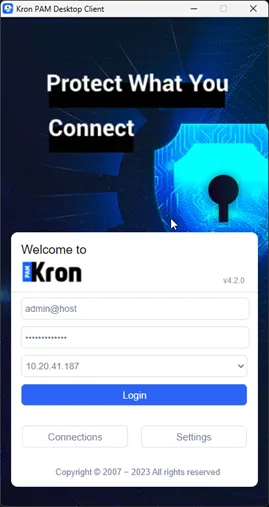 Log in to Kron PAM Windows Client