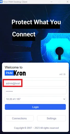 Log in to Kron PAM with Desktop Client