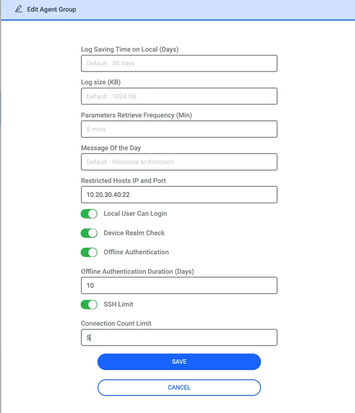 Agent Group Parameters Agent Group Parameters