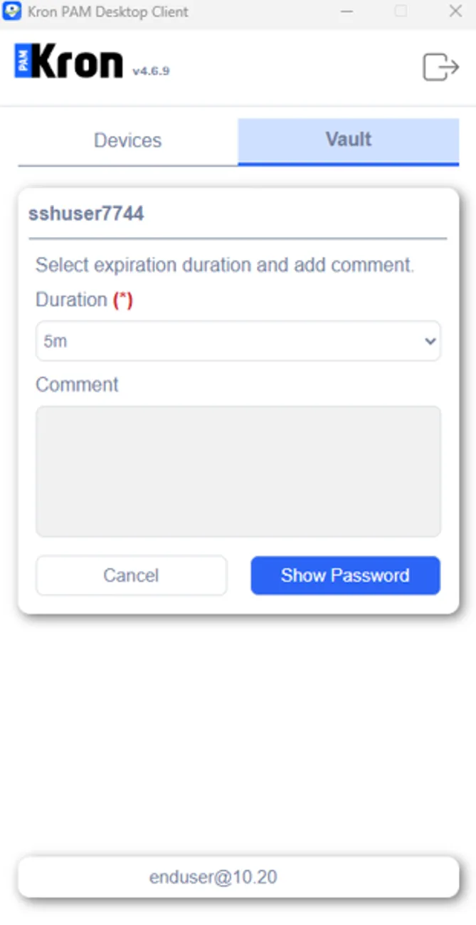 Duallock Feature of the Vault Account on the Kron PAM Desktop Client Application