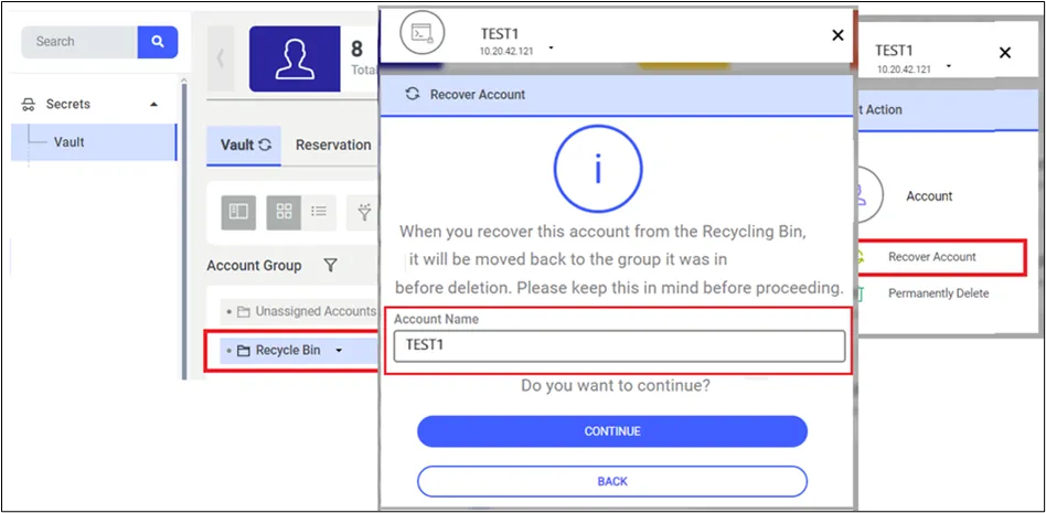 Restore Vault Account Option Restore Vault Account Option