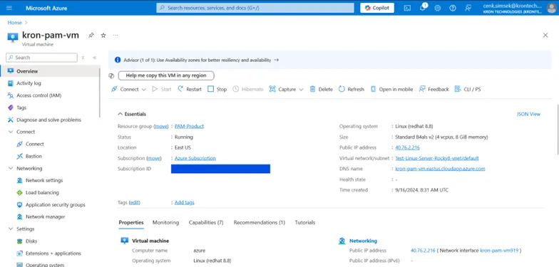 Azure Kron PAM VM Azure Kron PAM VM