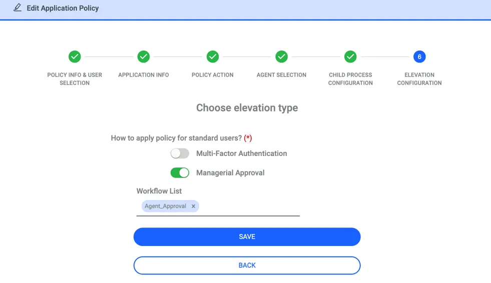 Choosing the Elevation type in Advance Policy
