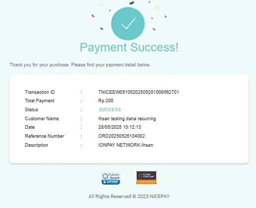 Status Payment Result on NICEPAY Payment Page Status Payment Result on NICEPAY Payment Page