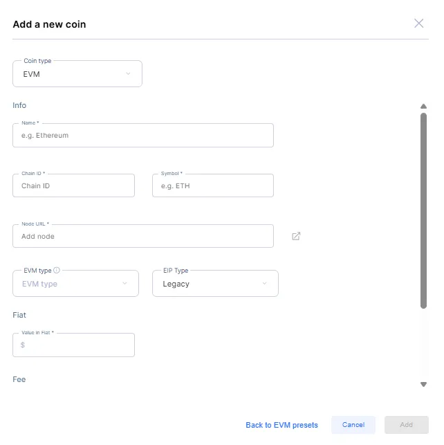 The EVM custom coins options