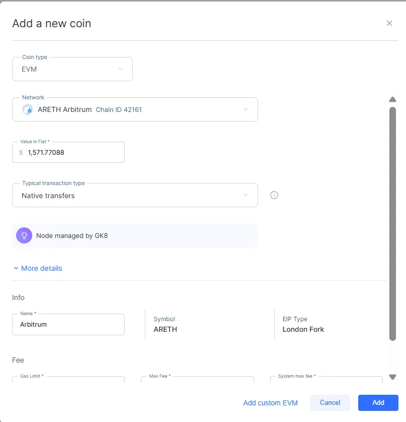 Complete the fields for the new EVM token, some are auto-generated by the system Complete the fields for the new EVM token, some are auto-generated by the system
