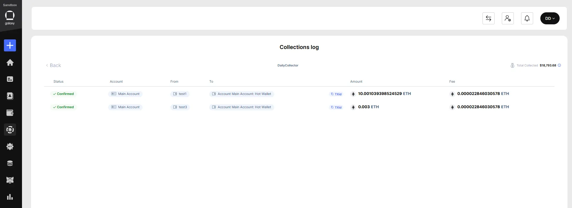 Collection instance logs showing successful and unsuccessful collections