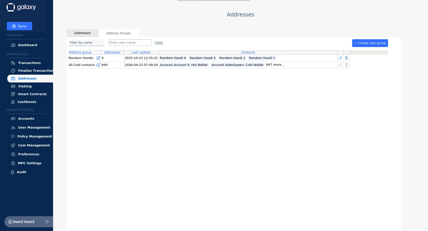 The Address Groups tab