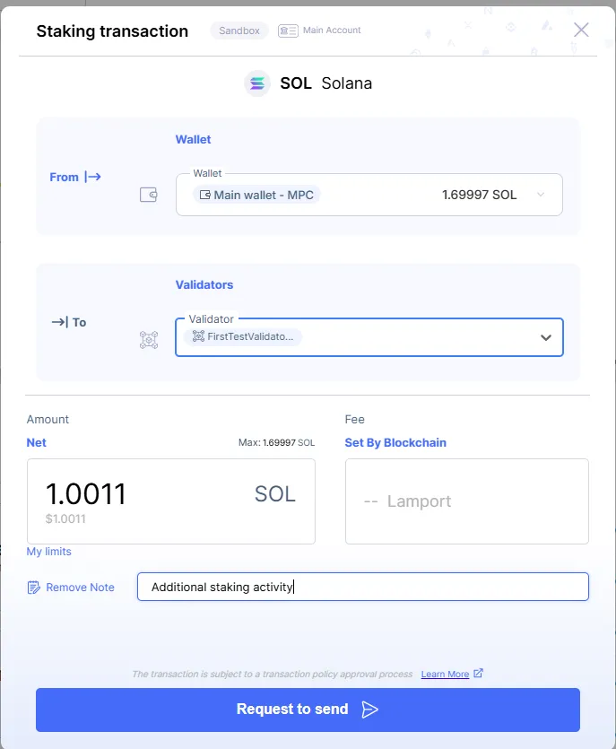 The staking transaction pane The staking transaction pane