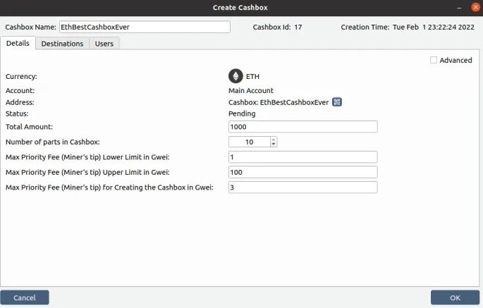 Basic Cashbox details Basic Cashbox details