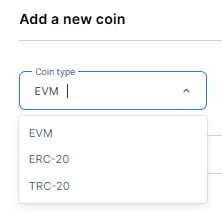 The Coin type drop down menu
