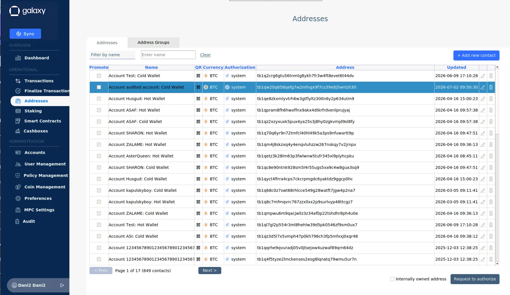 Viewing policy enabled contacts