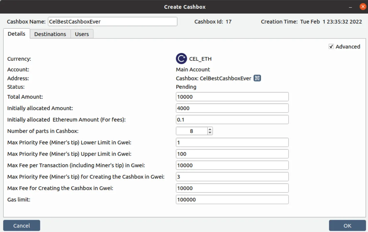 Advanced Cashbox details