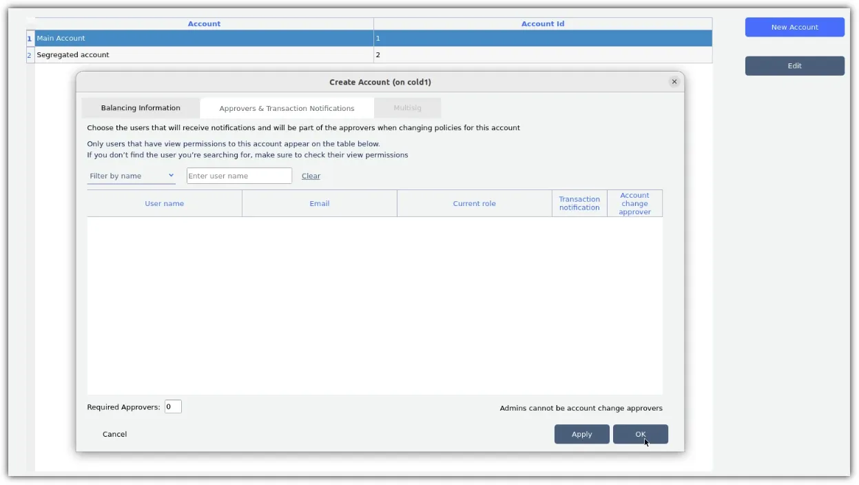 Approvers and Transaction Notifications pane
