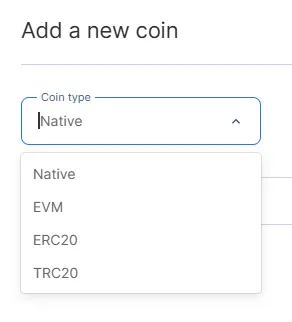 The Coin type drop down menu The Coin type drop down menu