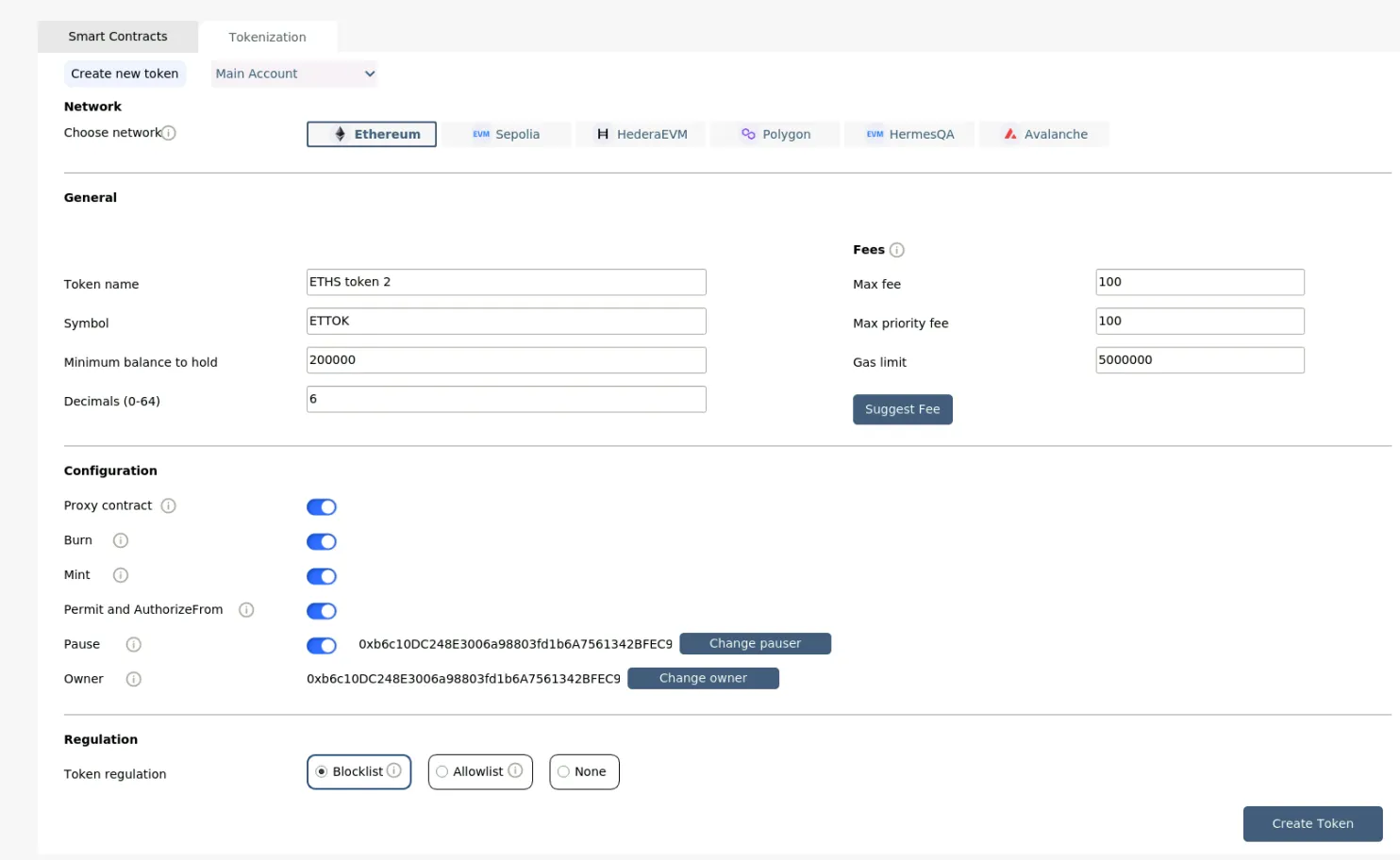 Configuring the new token