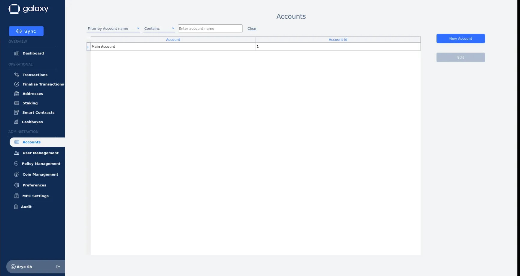 The Accounts area