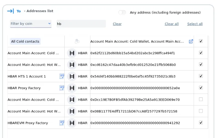List of Hedera contact addresses to add to the Transaction policy List of Hedera contact addresses to add to the Transaction policy