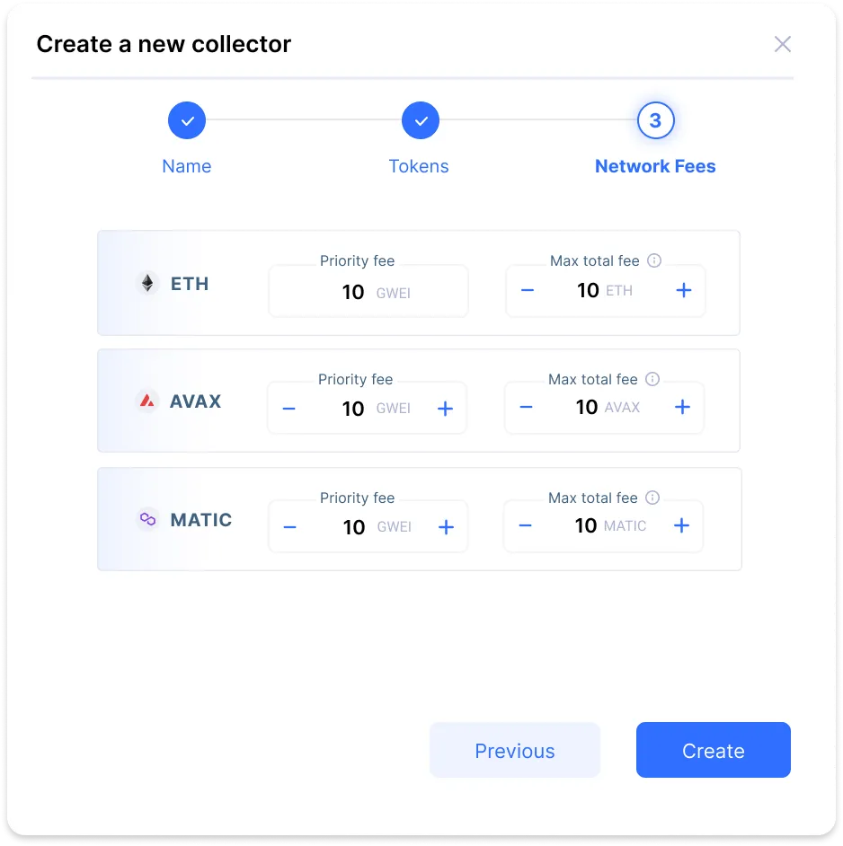 Setting Network fees in collector configuration