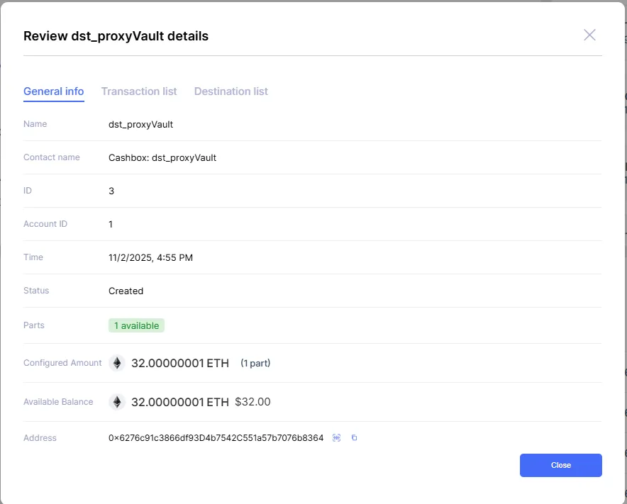 Cashbox information and transaction list pane