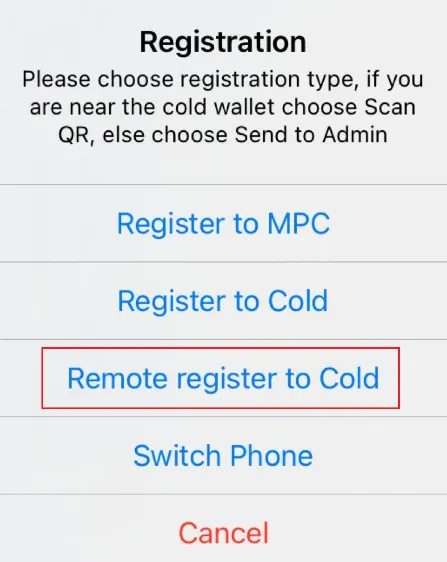 Registration options on the app