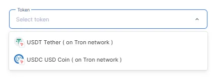 The tokens list in the Tokens drop down list