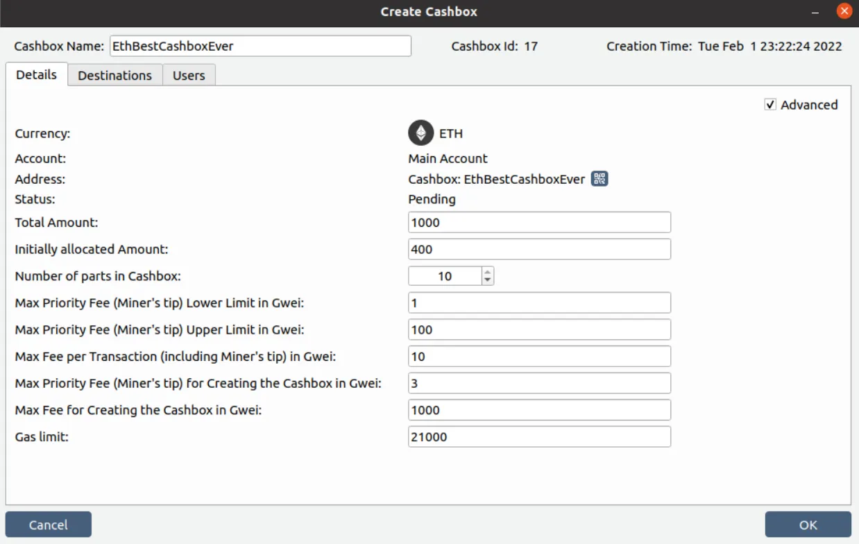 Advanced Cashbox details Advanced Cashbox details