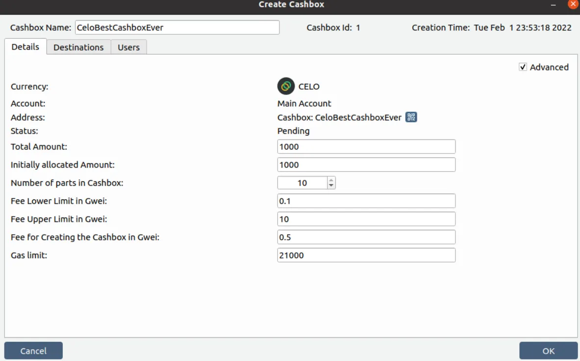 Cashbox Advanced Details Cashbox Advanced Details
