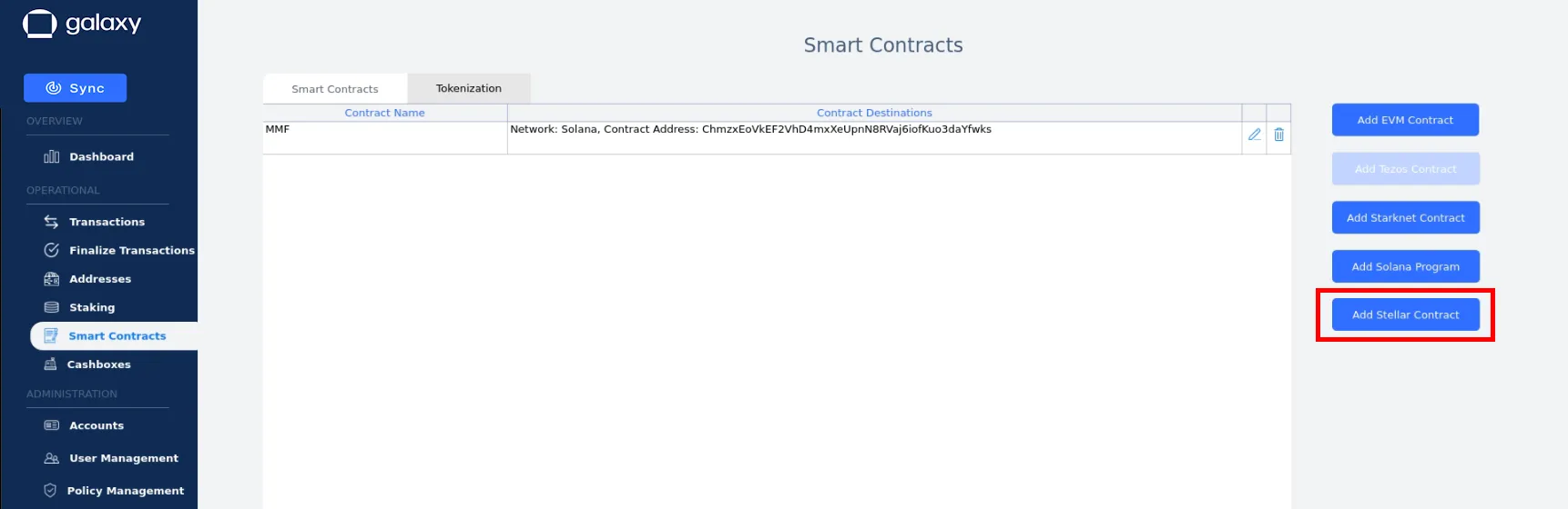 Add a Soroban Stellar smart contract in the Smart Contracts page