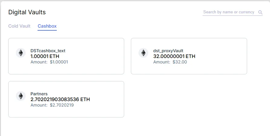 Cashboxes appear in the Digital Vault section of the Desktop
