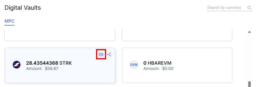 The Staking icon in the Starknet currency card