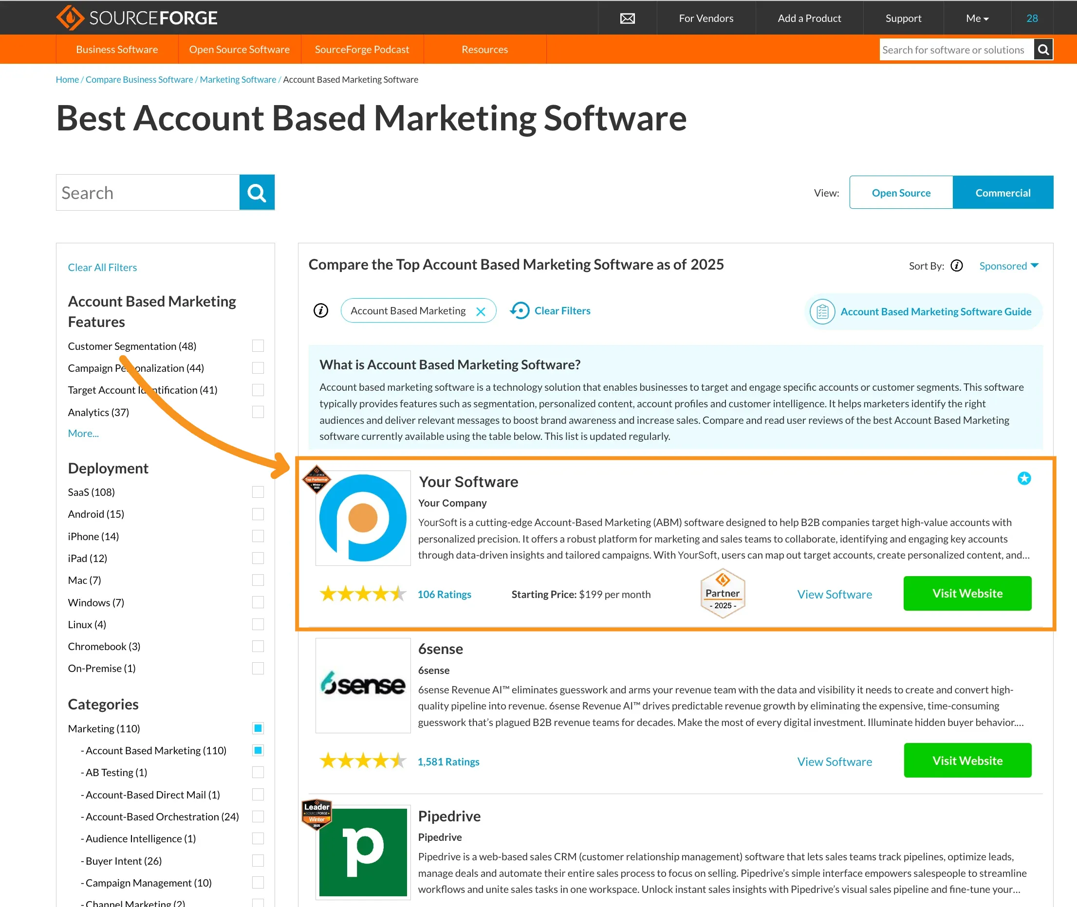 SourceForge Category Pages