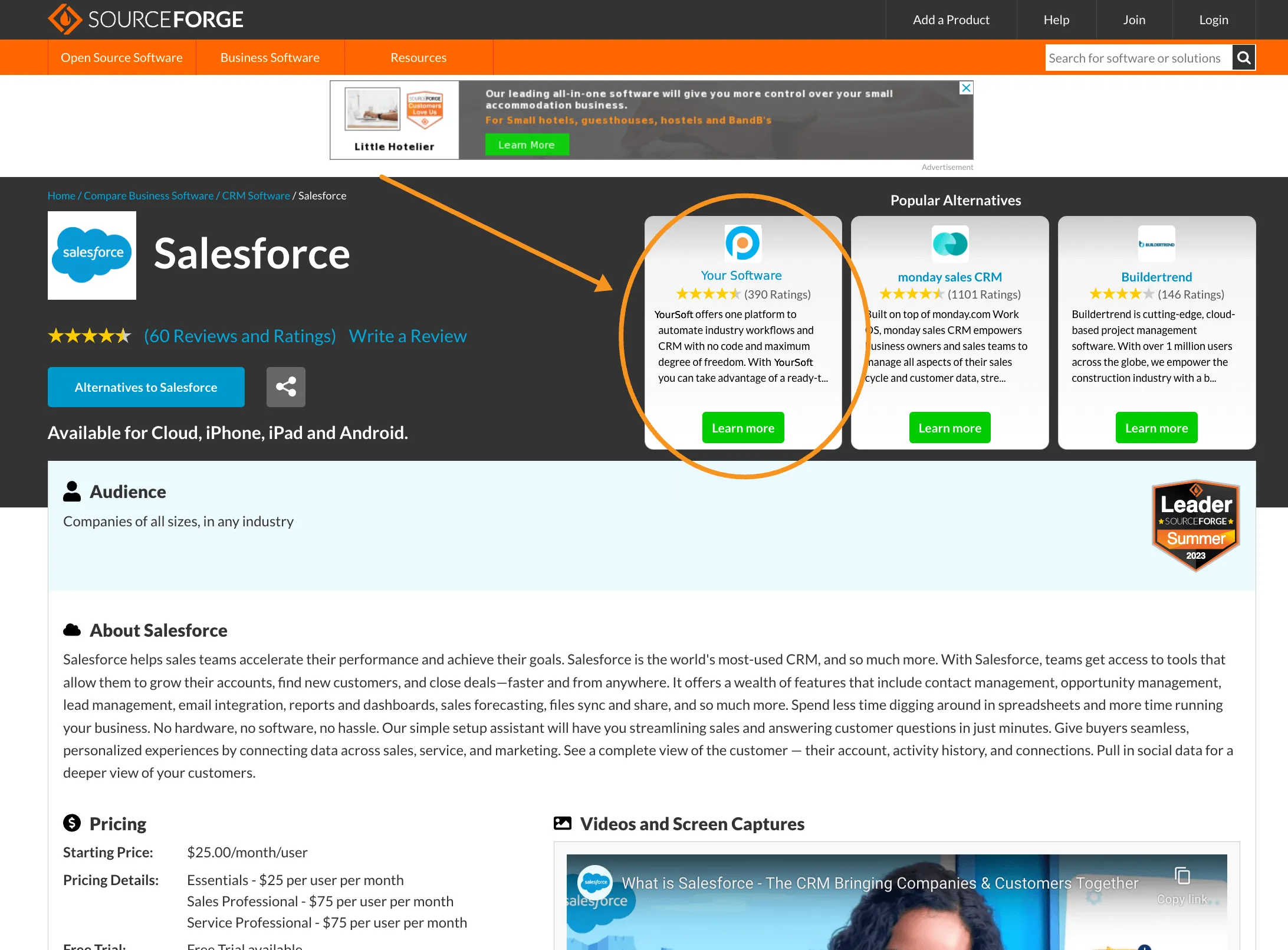 SourceForge Competitor Pages
