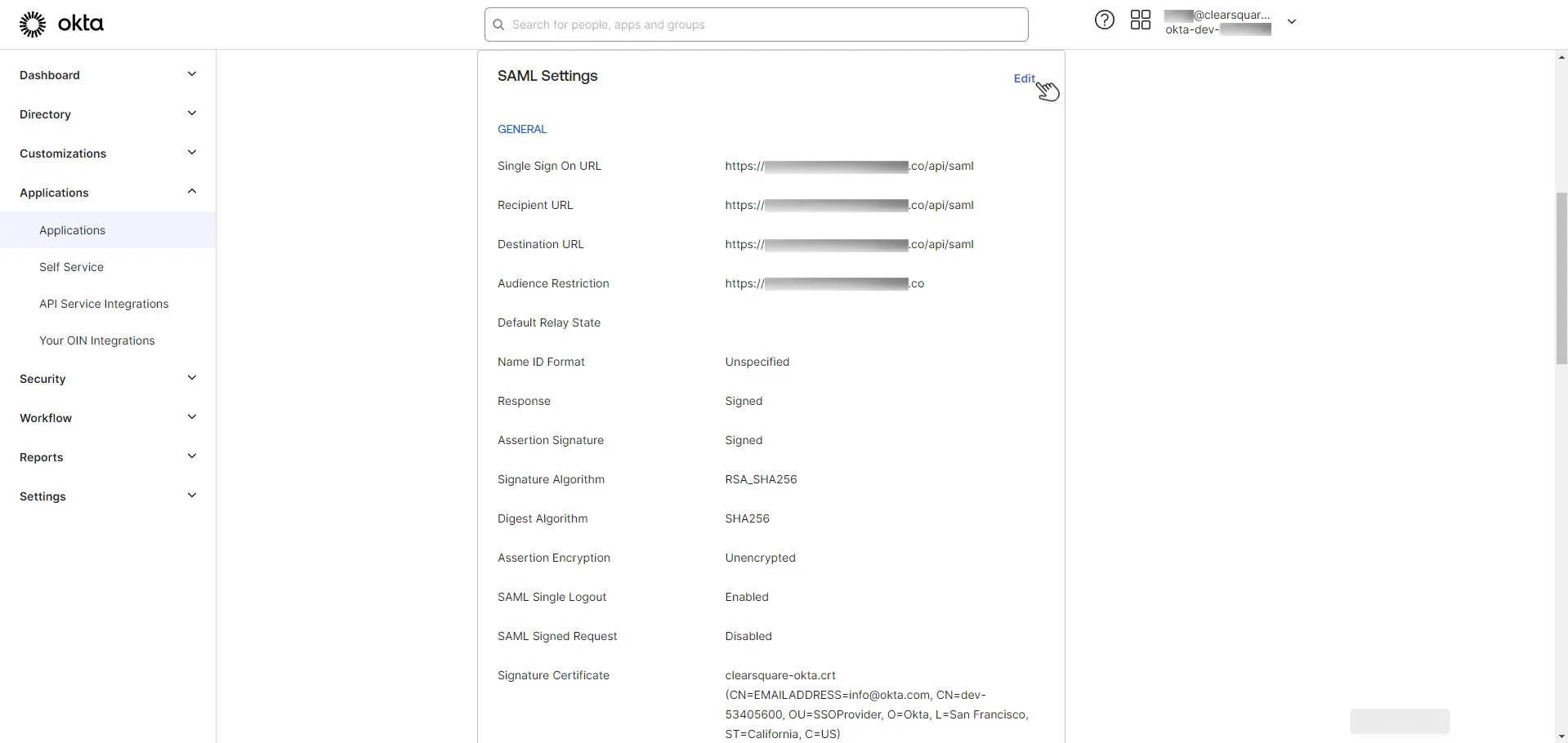 [Step 5] SAML Settings - Edit button