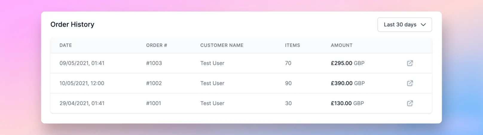 How orders look in SparkLayer