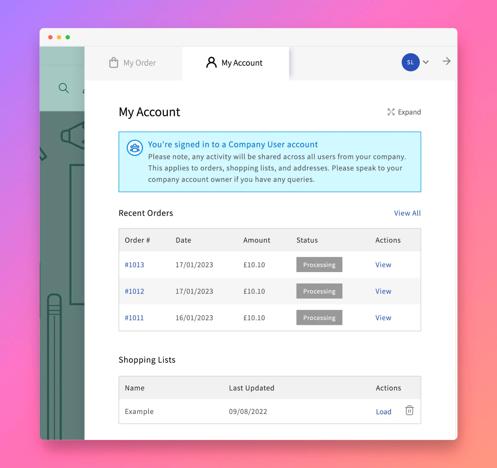 Logged in Company Users see a special message at the top