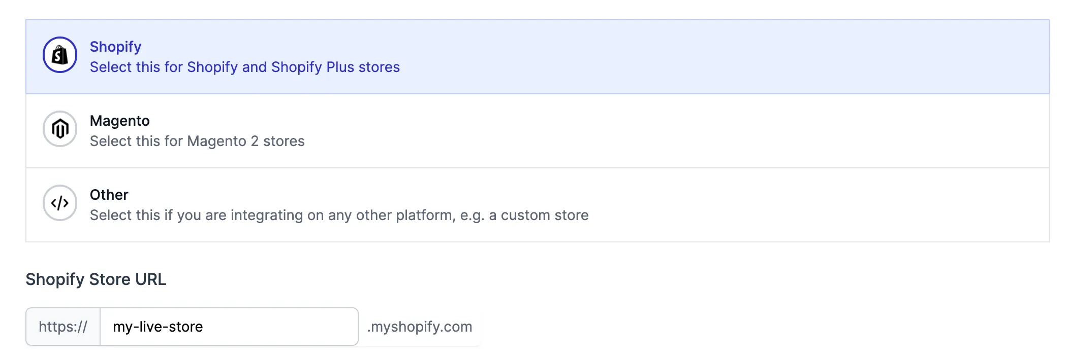 Specifying the live store URL Specifying the live store URL