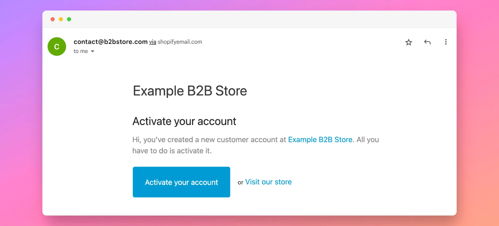 An example of an account activation email sent from Shopify