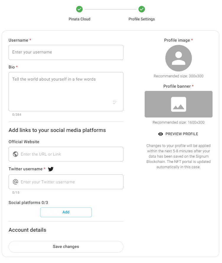 Enter your profile data Enter your profile data