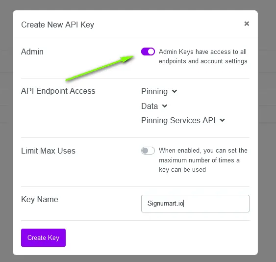 Example : Pinata key creation Example : Pinata key creation