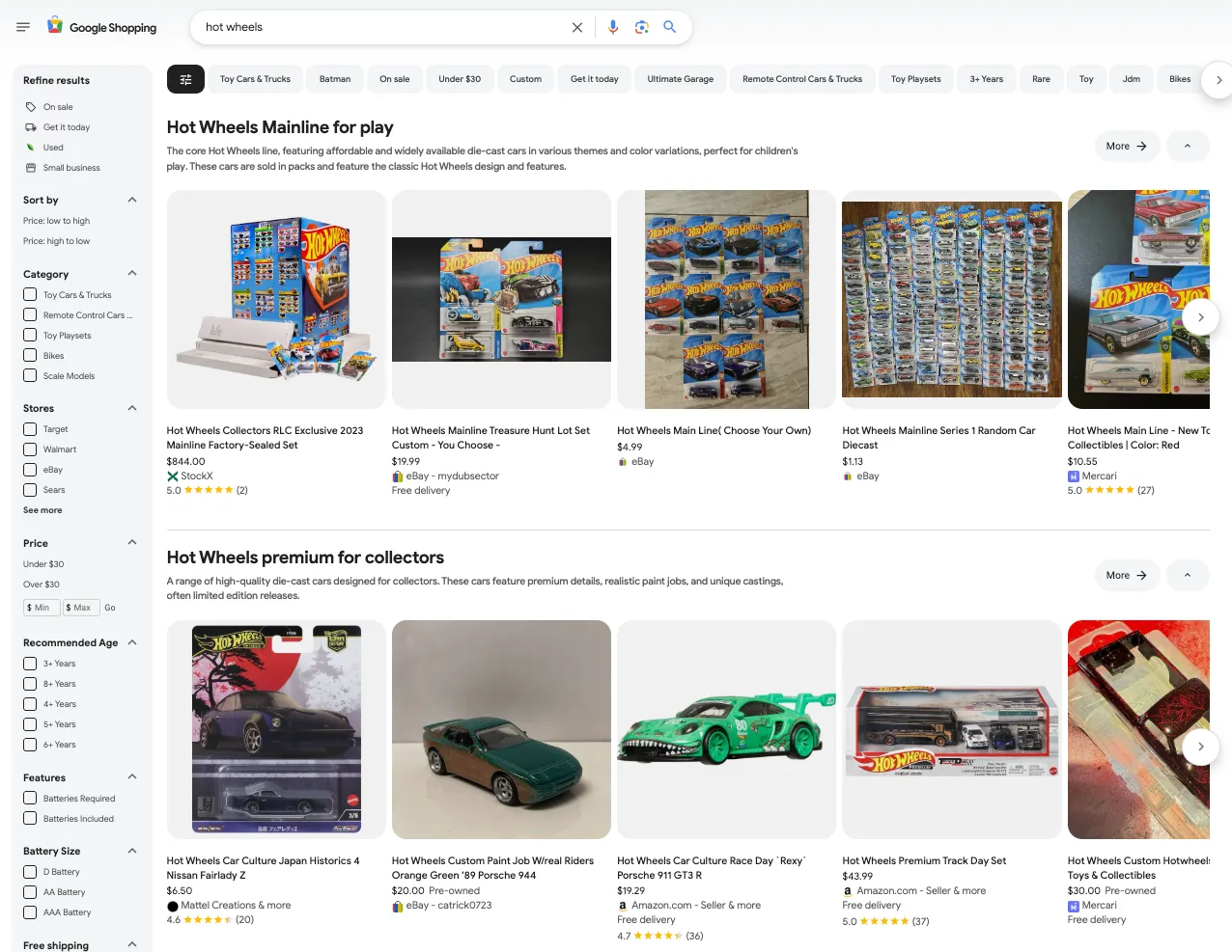 Google Shopping Page Results