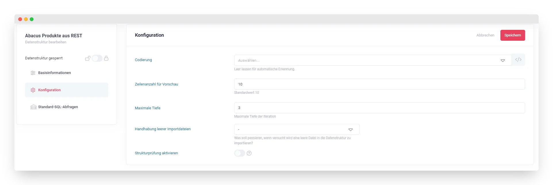 Konfiguration Datenstrukture