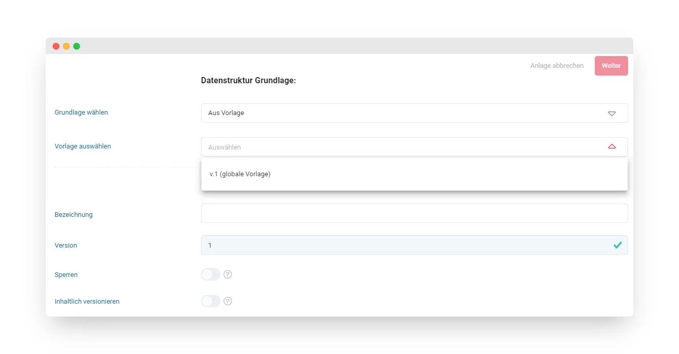 Wizard '+Datenstruktur anlegen'