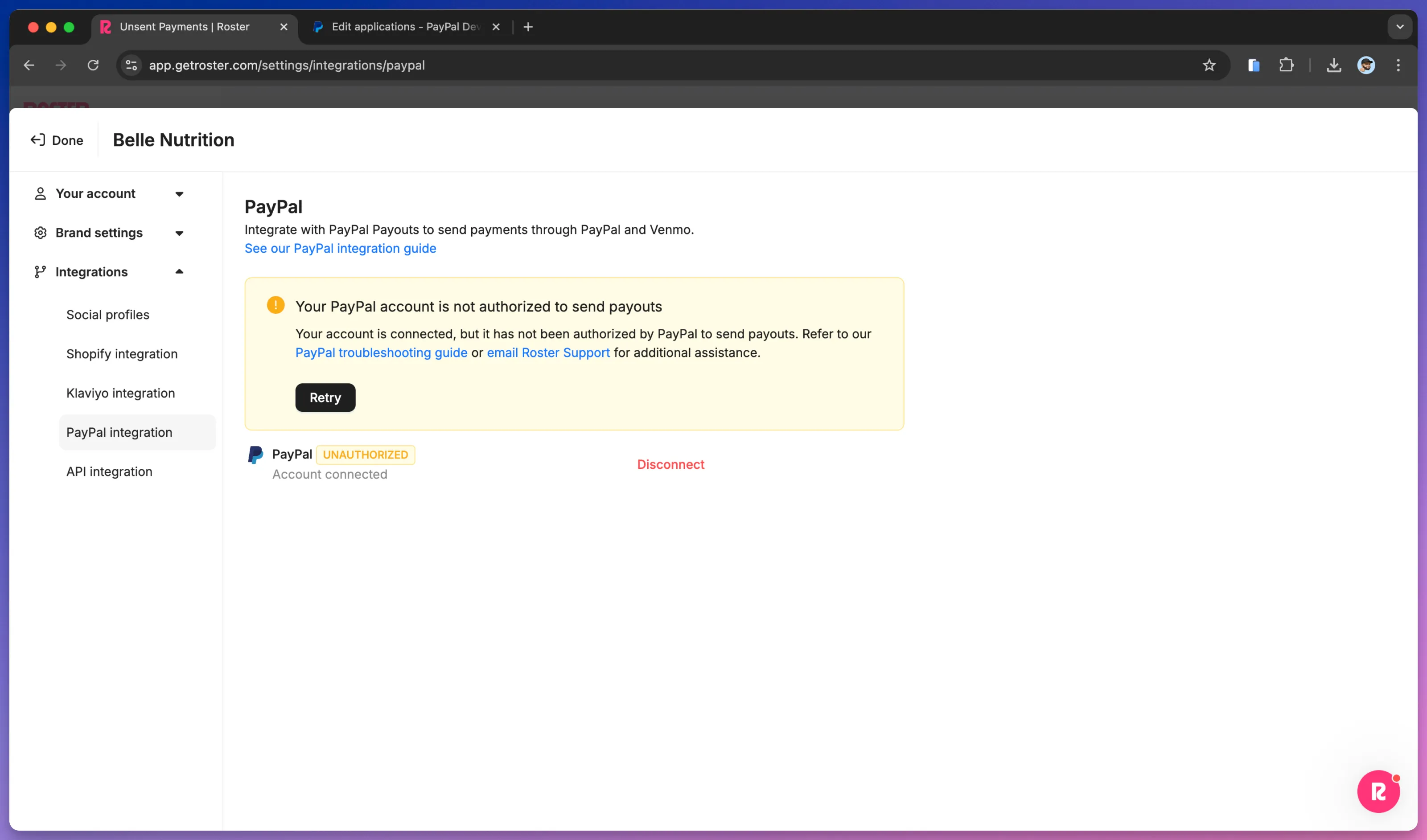 Not authorized to send payouts