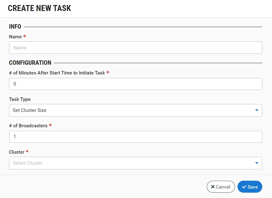 Create New Task window Create New Task window