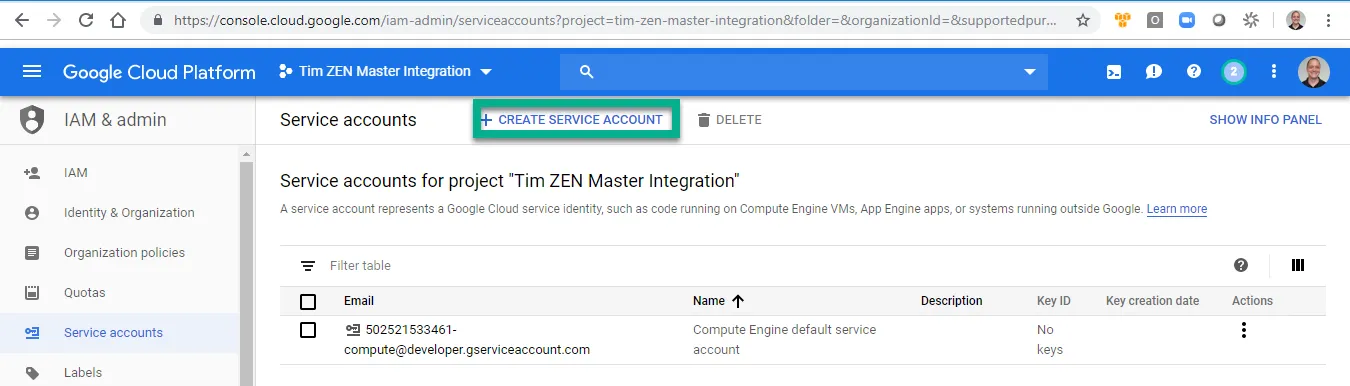Create service account